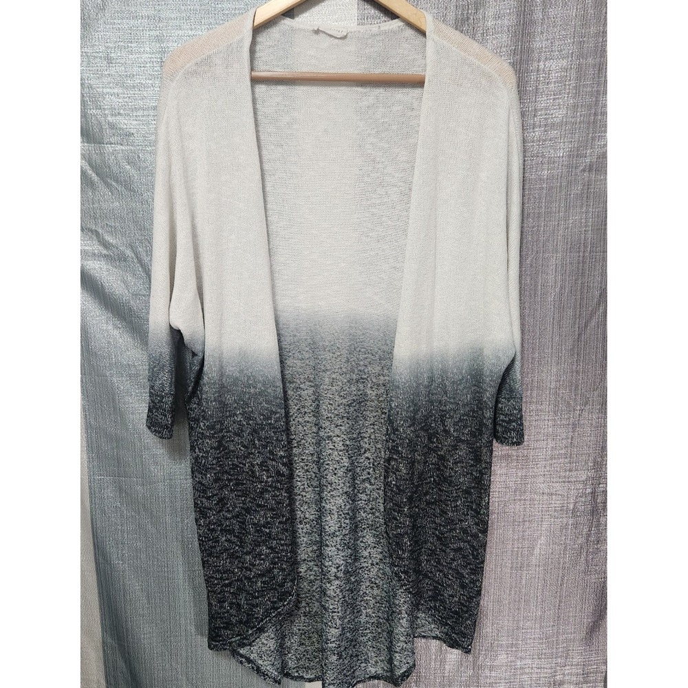 Ombre Dip Dye Open Front Cardigan Kimono White Grey Knit Dolman Sleeve Boho
